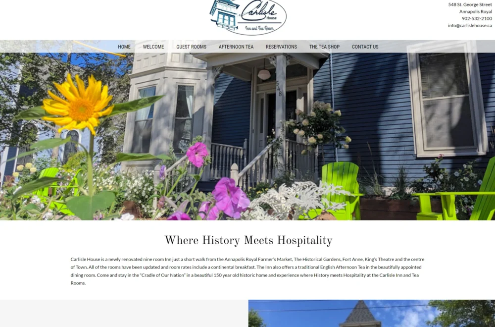 Screenshot of Carlisle House Inn and Tea House website