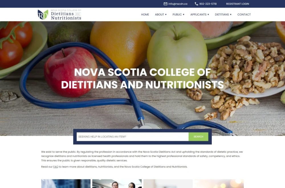 Screenshot of Nova Scotia Regulator of Dietetics website
