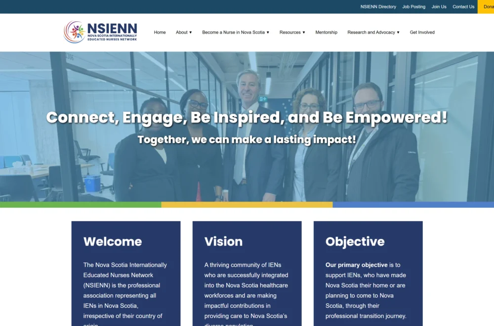 Screenshot of Nova Scotia Internationally Educated Nurses Network website